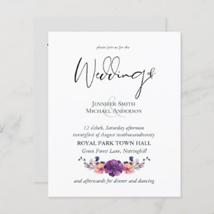 BUDGET Purple Orange Floral Wedding Invites