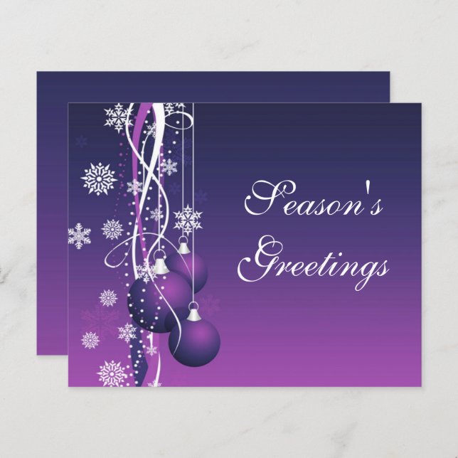 Budget Purple Ornaments Business Holiday Card (Front/Back)