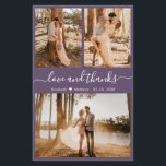 Budget Purple Photo Collage Wedding Thank You Flyer<br><div class="desc">Budget, Elegant, Modern, Hand Lettered Wedding (3) Three Photo Collage Thank You personalised affordable low budget flyer. ***PLEASE NOTE! *** SCROLL DOWN FOR MORE INFO! *** Stylish wedding thank you template featuring three photo on the front and one photo on the back. With the text "Love and thanks" in a...</div>