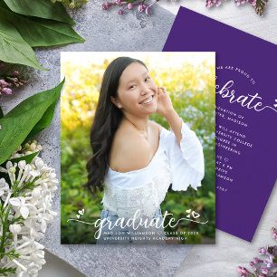 Budget Purple Photo Graduation Script Invitation