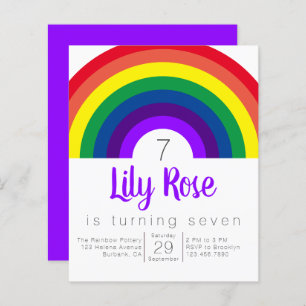 Budget Purple Rainbow Birthday Party Invitation