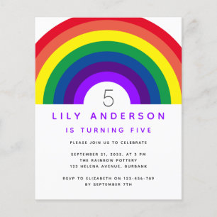 Budget Purple Rainbow Birthday Party Invitation Fl Flyer