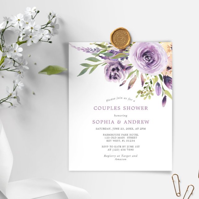Budget Purple Rose Couples Shower Invitation (Creator Uploaded)