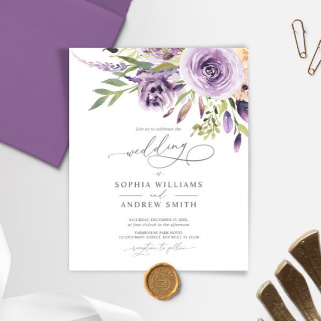 Budget Purple Rose Elegant Wedding Invitation (Creator Uploaded)