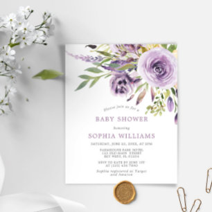 Budget Purple Rose Floral Baby Shower Invitation