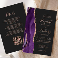 Budget Purple Rose Gold Agate Dark QR Code Wedding