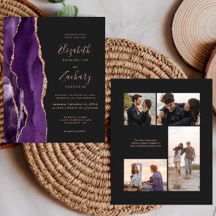 Budget Purple Rose Gold Dark Photo Wedding Invite