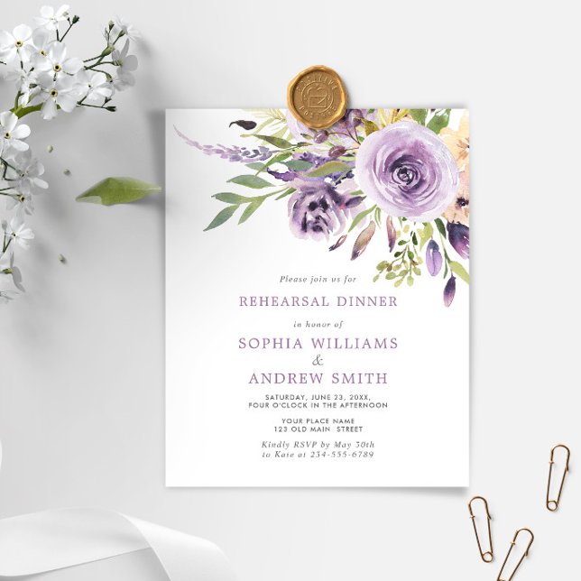 Budget Purple Rose Rehearsal Dinner Invitation (Creator Uploaded)
