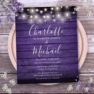 Budget Purple Rustic Lights Wedding Invitation