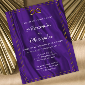 Budget Purple Silk and Gold Rings Wedding Invite Flyer