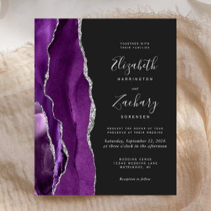 Budget Purple Silver Agate Dark Wedding Invitation