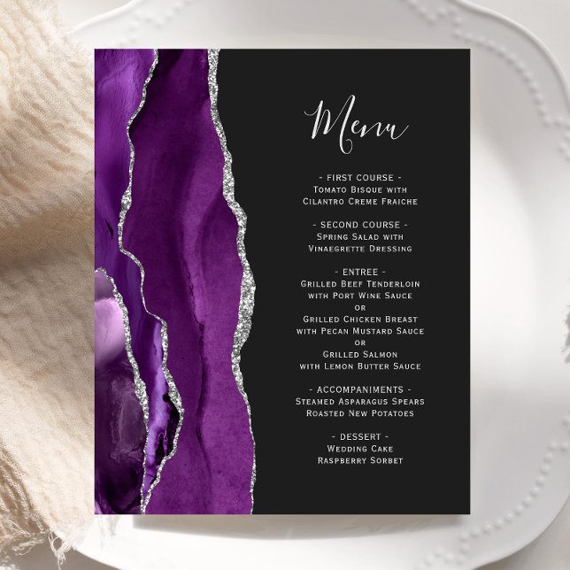 Budget Purple Silver Agate Dark Wedding Menu (Creator Uploaded)
