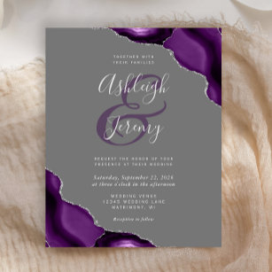 Budget Purple Silver Agate Grey Wedding Invite