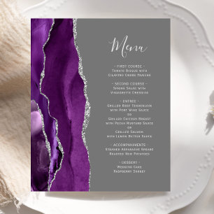 Budget Purple Silver Agate Grey Wedding Menu