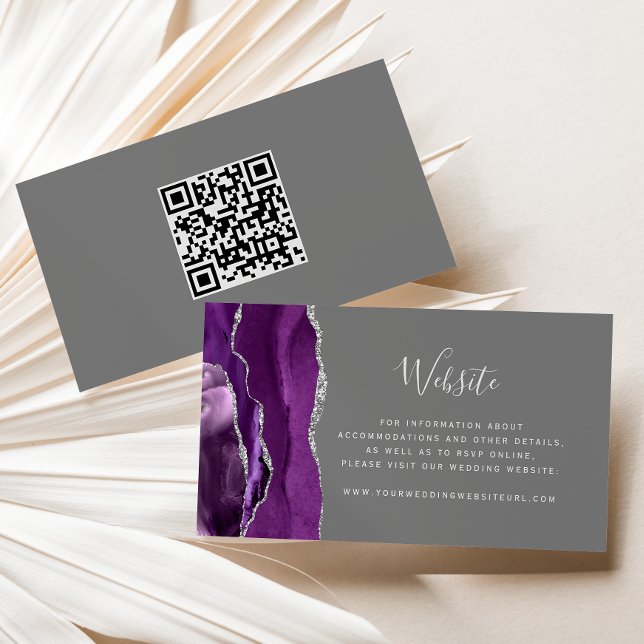 Budget Purple Silver Agate Grey Wedding QR Code Enclosure Card (Creator Uploaded)