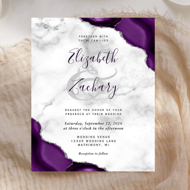 Budget Purple Silver Agate Marble Corners Wedding (Creator Uploaded)