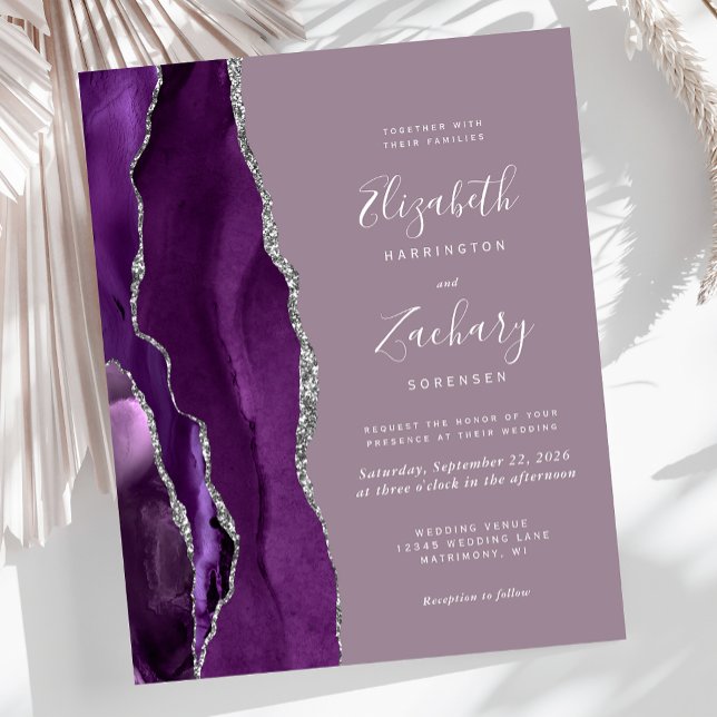 Budget Purple Silver Agate Mauve Wedding Invite (Creator Uploaded)
