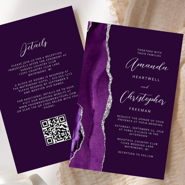 Budget Purple Silver Agate Plum QR Code Wedding (Creator Uploaded)