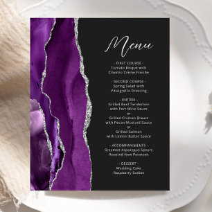 Budget Purple Silver Agate Script Wedding Menu