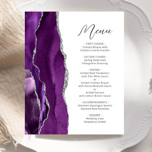 Budget Purple Silver Agate Script Wedding Menu