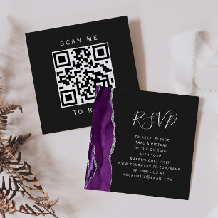 Budget Purple Silver Agate Wedding QR Code RSVP Enclosure Card