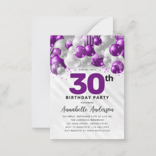 Budget Purple Silver Balloon Glitter 30th Birthday Card