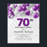 Budget Purple Silver Balloon Glitter 70th Birthday<br><div class="desc">Modern Glam Purple Violet Silver Balloon Glitter Sparkle Any Age Birthday Invitation</div>