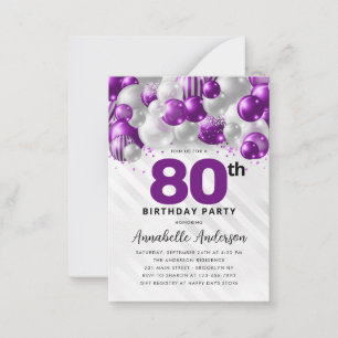 Budget Purple Silver Balloon Glitter 80th Birthday Card