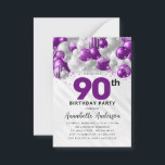 Budget Purple Silver Balloon Glitter 90th Birthday Card<br><div class="desc">Modern Glam Purple Violet Silver Balloon Glitter Sparkle Any Age Birthday Invitation</div>