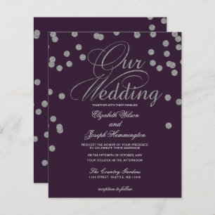 Budget Purple Silver Confetti Wedding Invitation