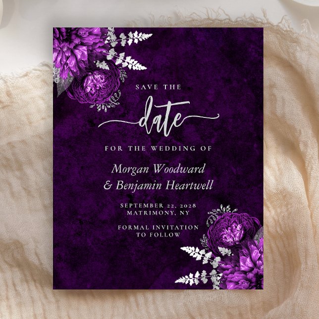 Budget Purple Silver Floral Wedding Save the Date (Creator Uploaded)