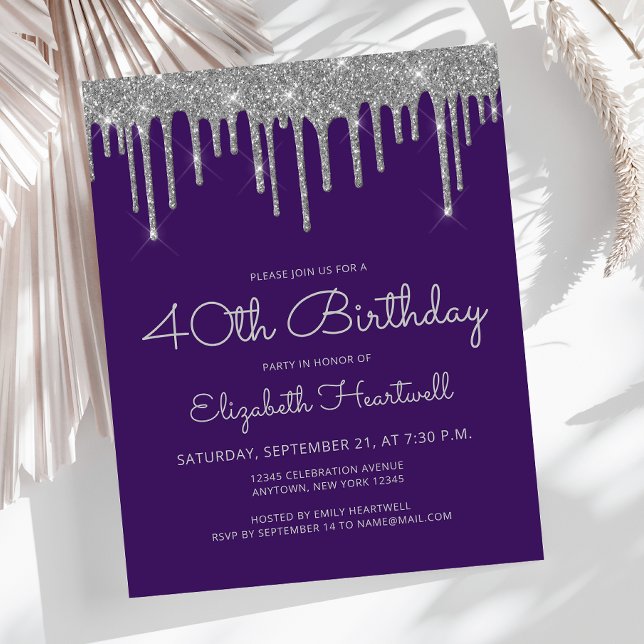 Budget Purple Silver Glitter 40th Birthday Party (Creator Uploaded)