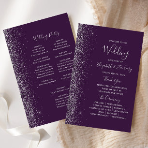 Budget Purple Silver Glitter Edge Wedding Program