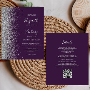 Budget Purple Silver Glitter QR Code Wedding