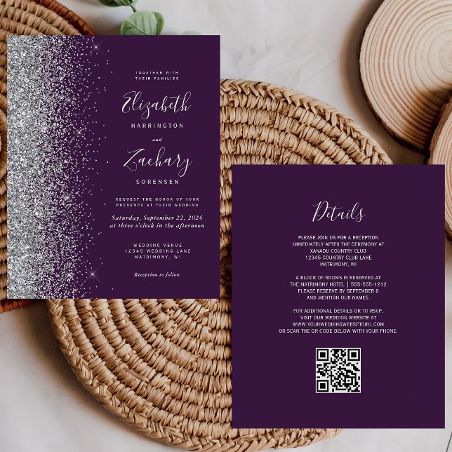 Budget Purple Silver Glitter QR Code Wedding (Creator Uploaded)