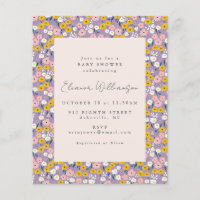 Budget Purple Spring Floral Baby Shower Invitation