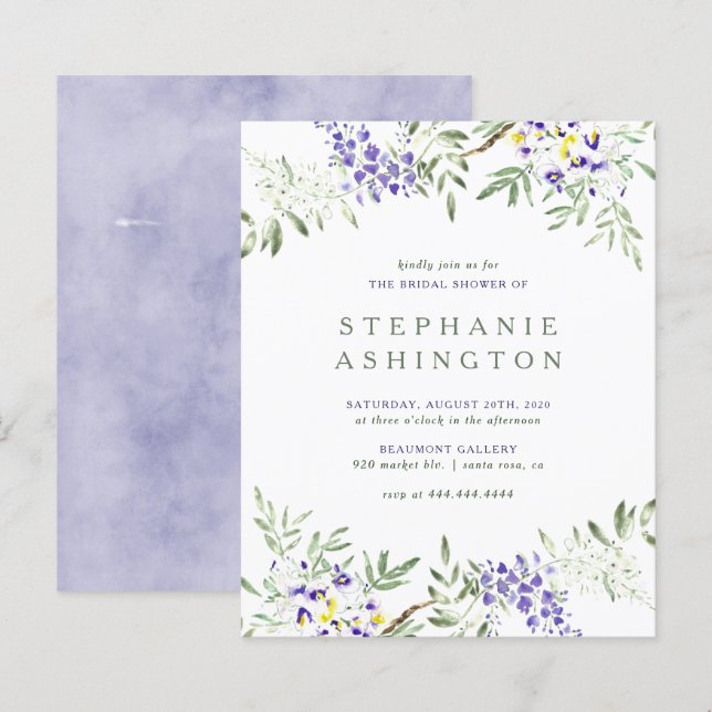 Budget Purple Watercolor Wisteria Bridal Shower (Front/Back)