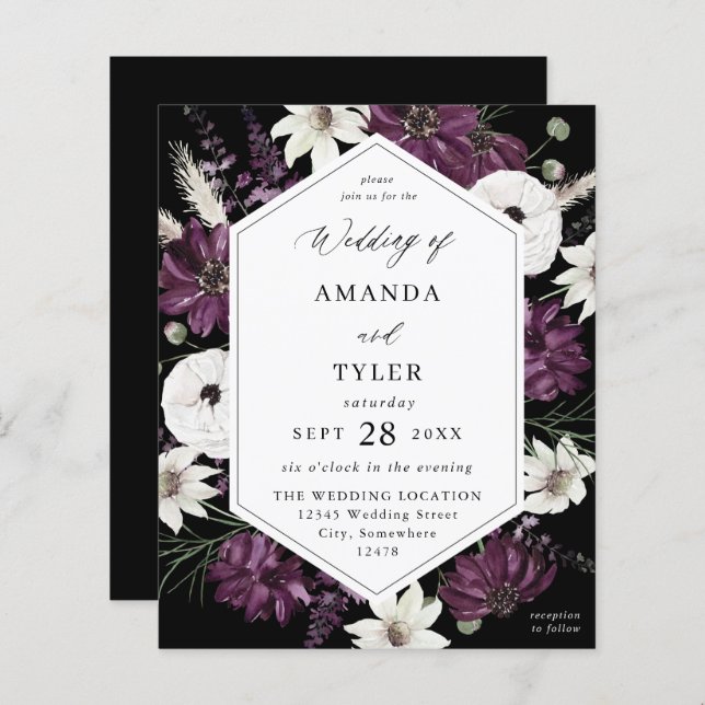Budget Purple & White Floral Wedding - Black (Front/Back)
