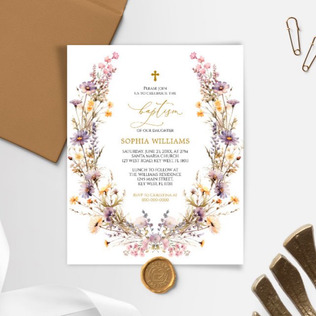 BUDGET Purple Wildflowers Baptism Invitation (Creator Uploaded)