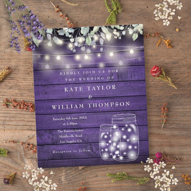 Budget Purple Wood Lights Mason Jar Wedding Invite (Budget Purple Wood Lights Mason Jar Wedding Invite)