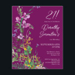 BUDGET Purple Yellow Floral 21st Birthday Invite<br><div class="desc">Pink,  purple and yellow wildflowers with an exotic and tropical vibe create a bold statement when placed on a purple background. The bold white text and calligraphy really pops. This item is part of the Purple Yellow Wildflowers collection.</div>