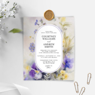 Budget Purple & Yellow Flowers Wedding Invitation