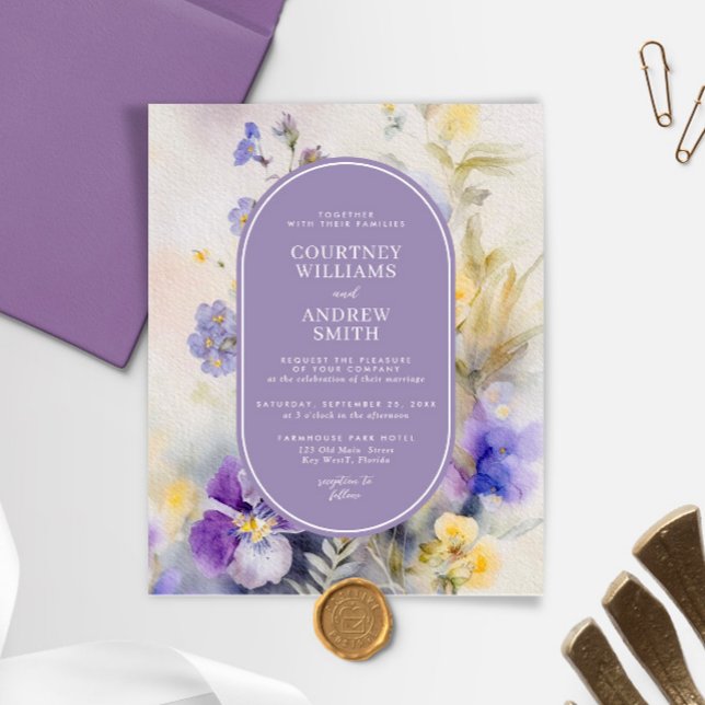 Budget Purple & Yellow Flowers Wedding Invitation (Creator Uploaded)