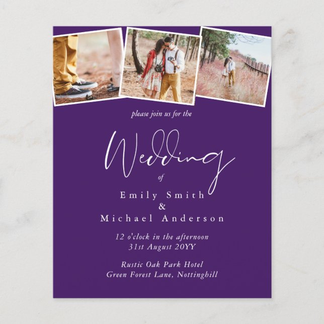 BUDGET Purple Yellow Grey Colours Wedding Invite (Front)