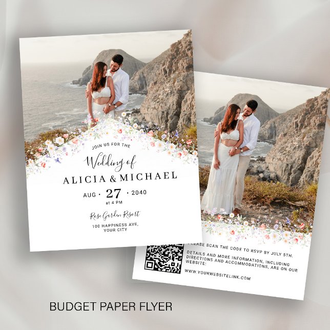 Budget QR code 2 photo wedding invitation Flyer (Creator Uploaded)