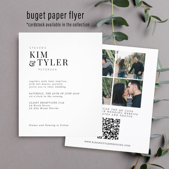 Budget QR CODE 4 photos modern wedding Invitation Flyer (Creator Uploaded)