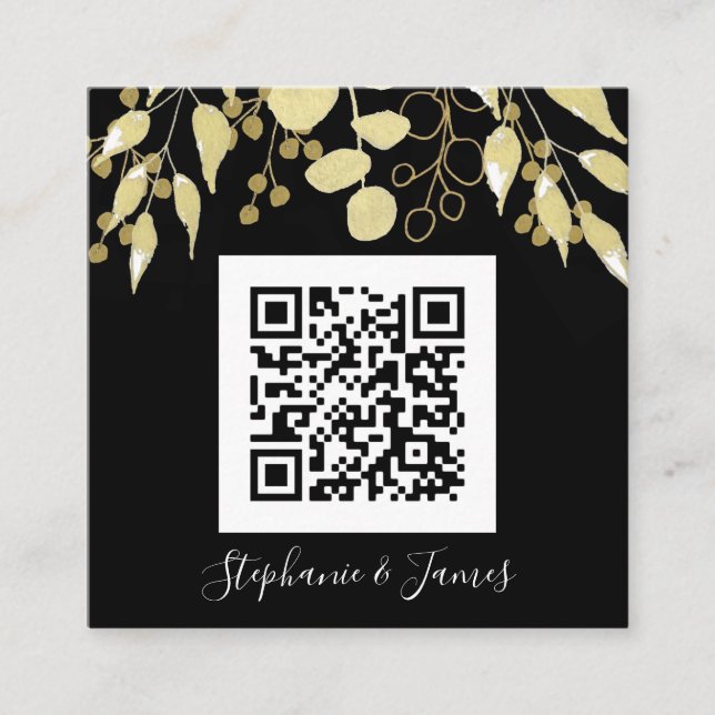 Budget QR Code Black Gold Wedding Invitation (Front)