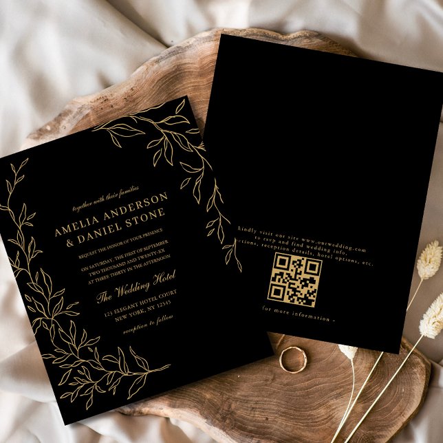 Budget QR Code Black Gold Wedding Invitation Flyer (Creator Uploaded)