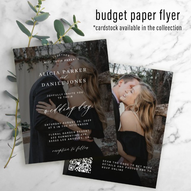 Budget QR CODE black photo wedding invitation Flyer (Creator Uploaded)