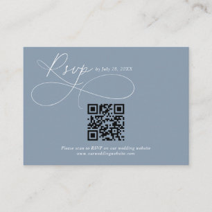 BUDGET QR Code Dusty Blue Calligraphy Wedding Rsvp Enclosure Card
